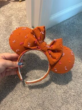 Orange Embroidered Bow Minnie Ears Headband